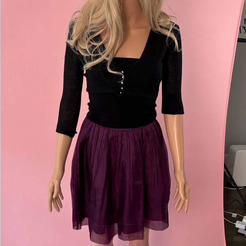 Elizabeth and James Sarafina skirt in Aubergine silk.